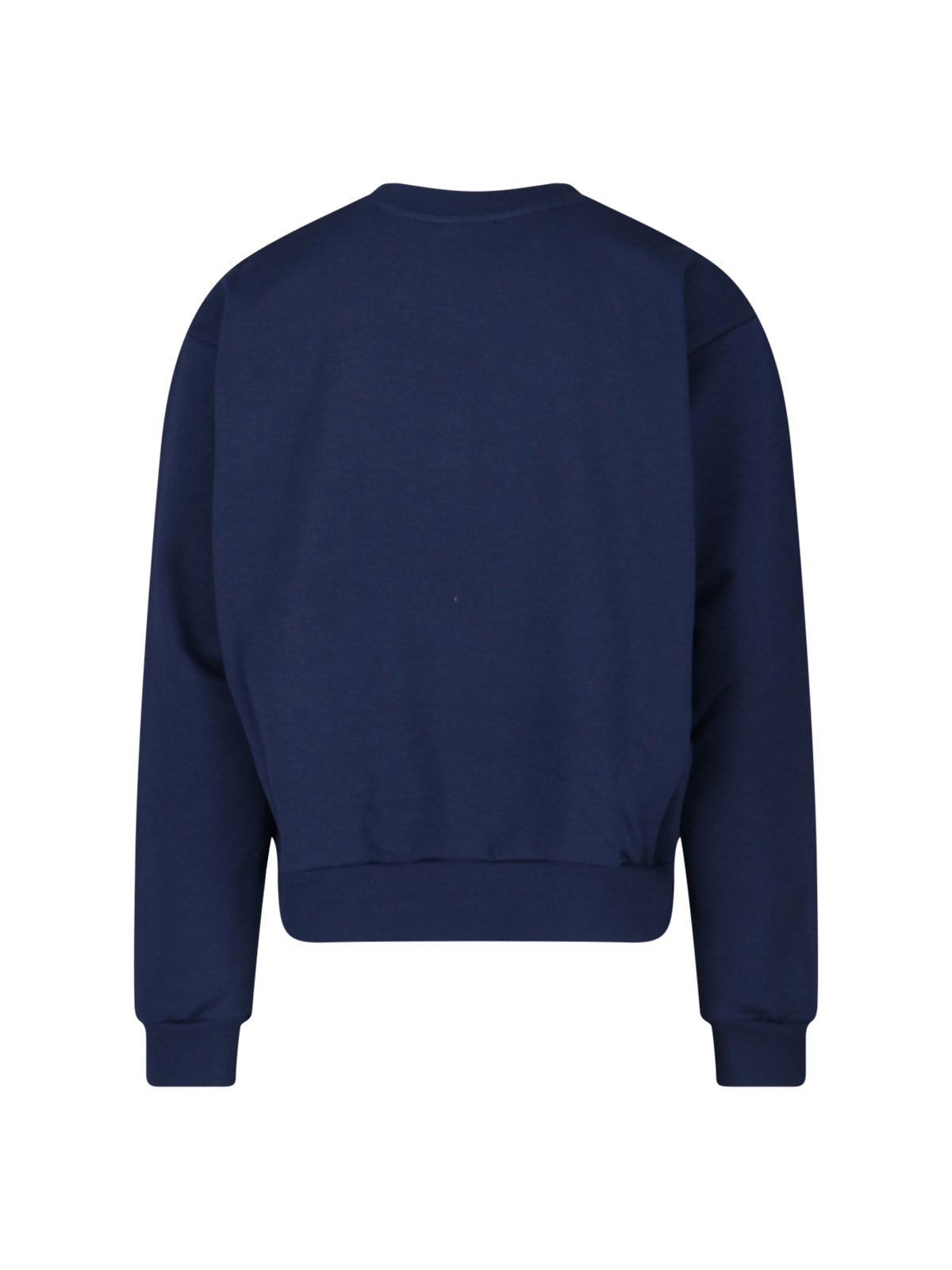 Marni Boxy Navy Blue Cropped Sweater With Bold Logo Patch In Blue