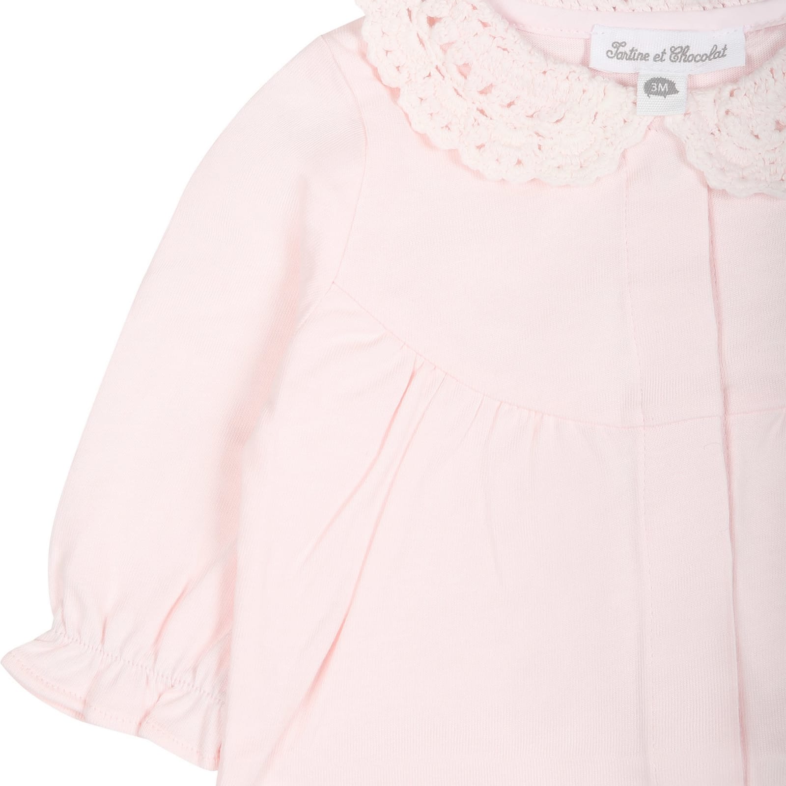 Shop Tartine Et Chocolat Pink Babygrown For Baby Girl With Macramé Lace