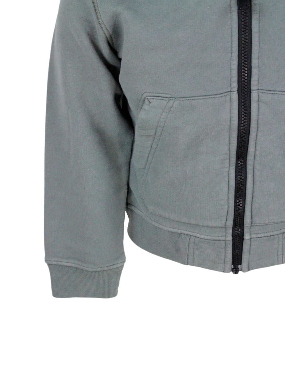 Stone Island Full Zip Hoodie With Long Sleeves In Stretch Cotton With Badge On The Left Sleeve In Gray