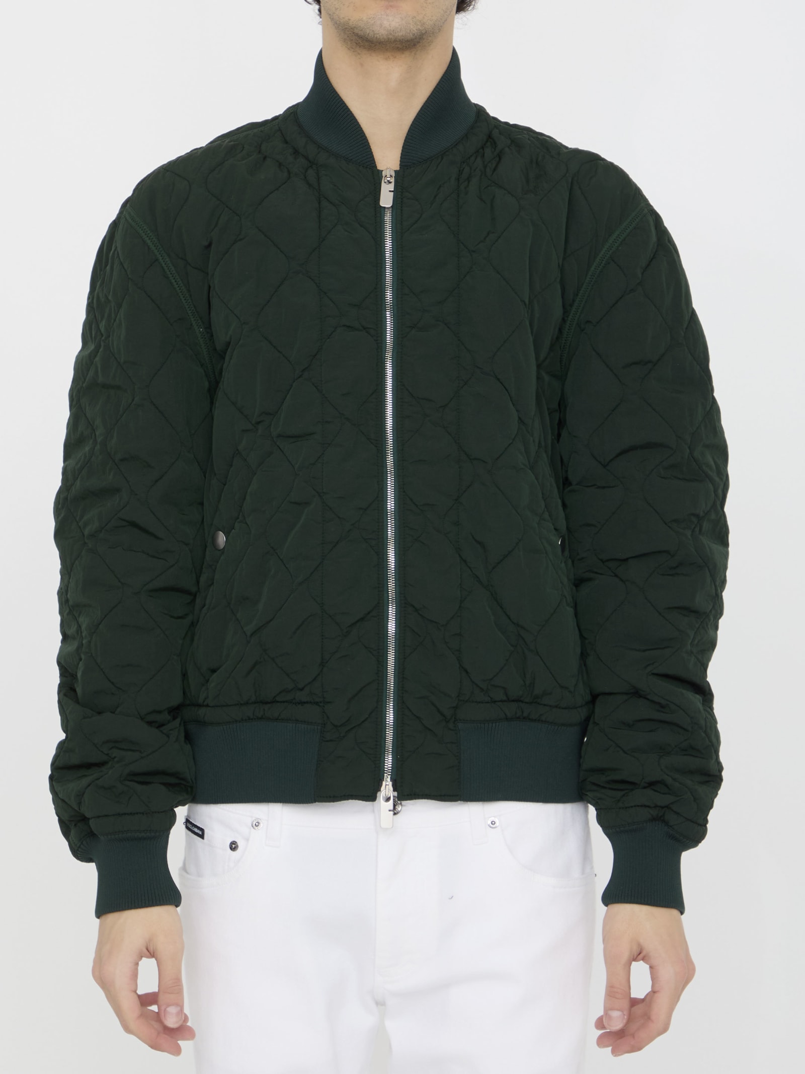 Shop Burberry Quilted Nylon Bomber Jacket In Green