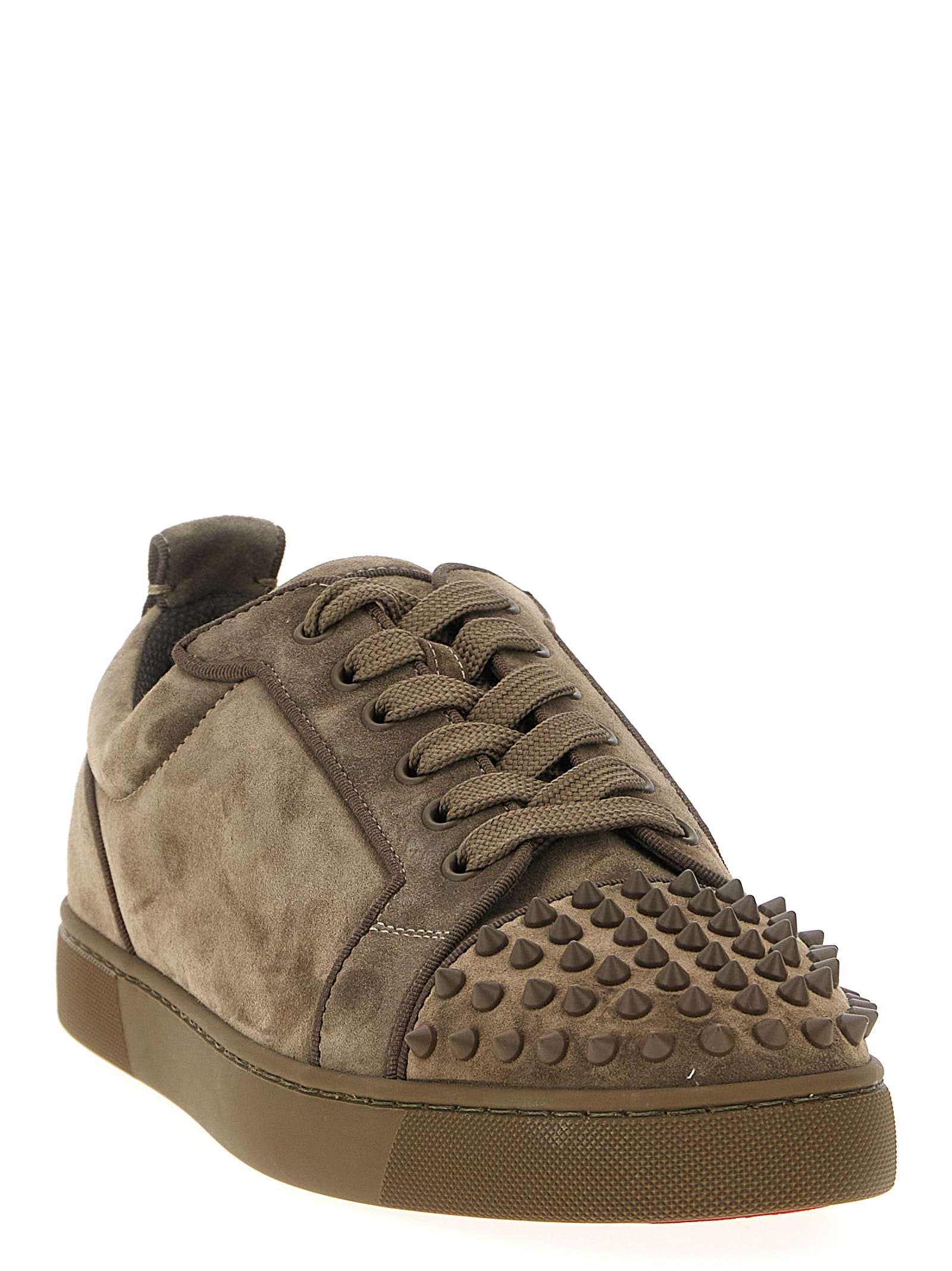 Christian Louboutin Stylish Round Toe Sneakers With Studded Detail In Brown