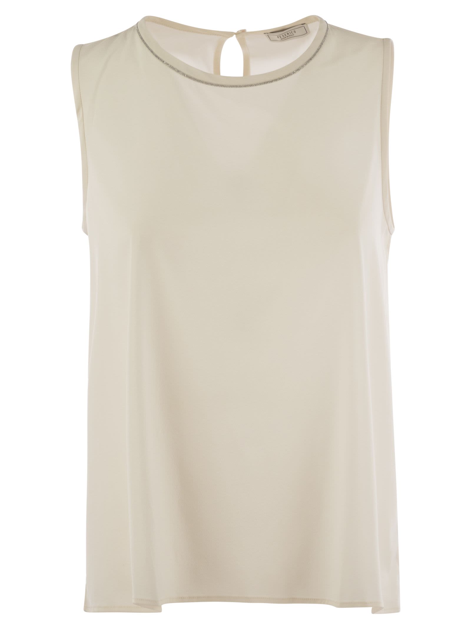 Peserico Stretch Silk Crepe De Chine Top In Pearl