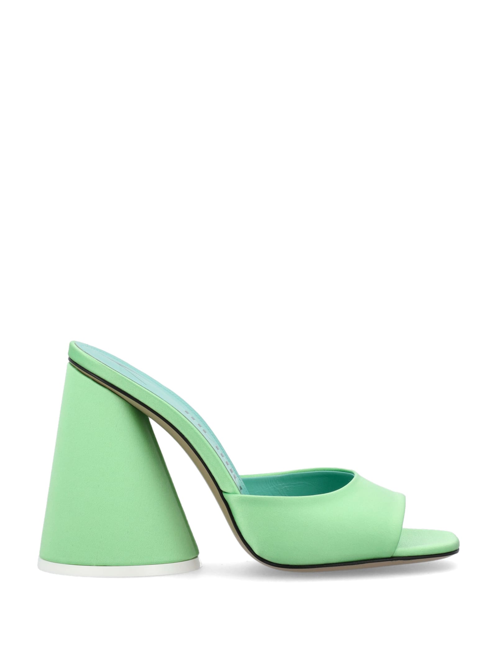 Attico Luz Mint Satin Sculptural Cone Heel Open Toe Mule In Pale Green