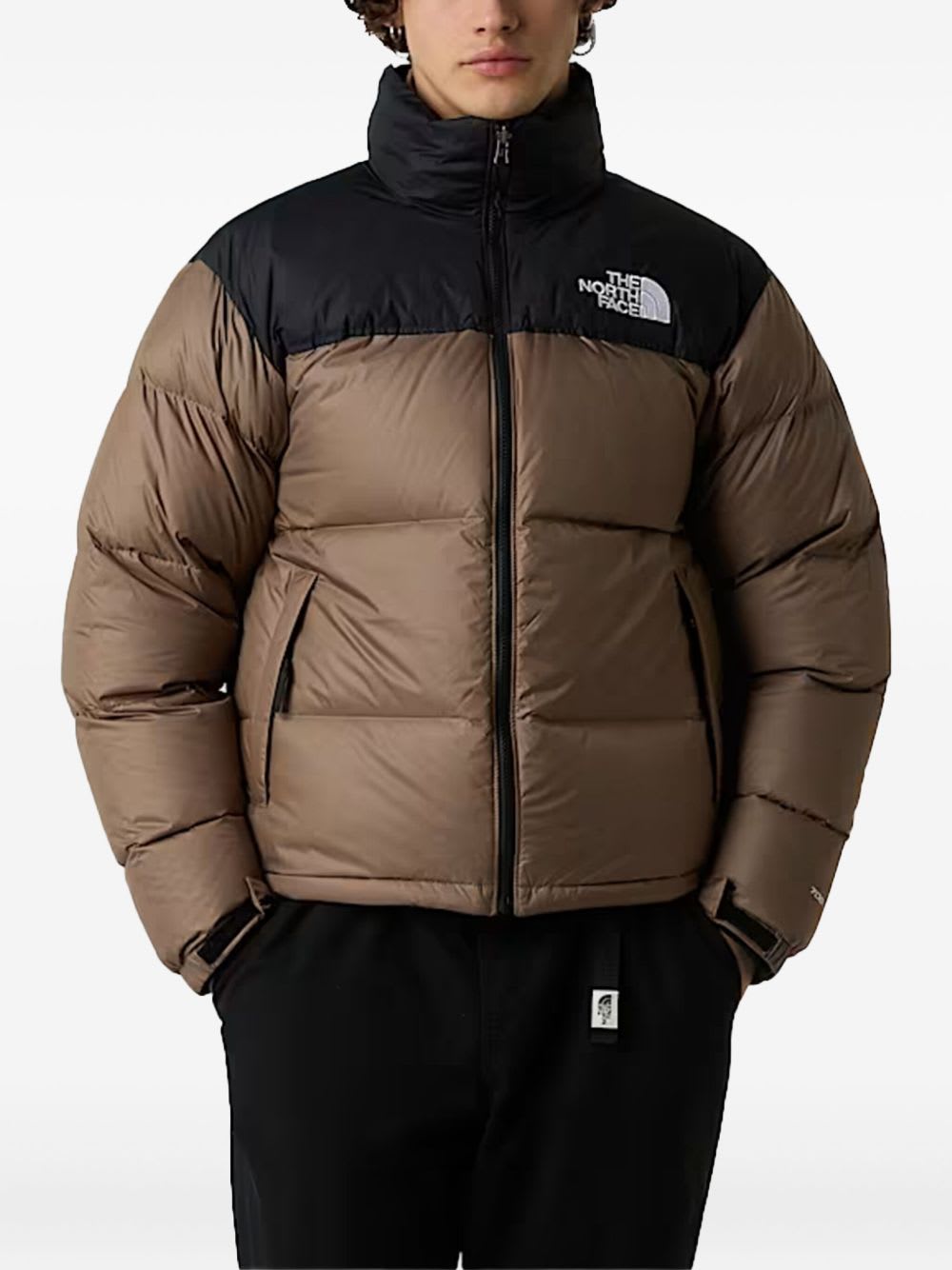 The North Face Beige And Black Short Down Jacket With Logo  In Brown