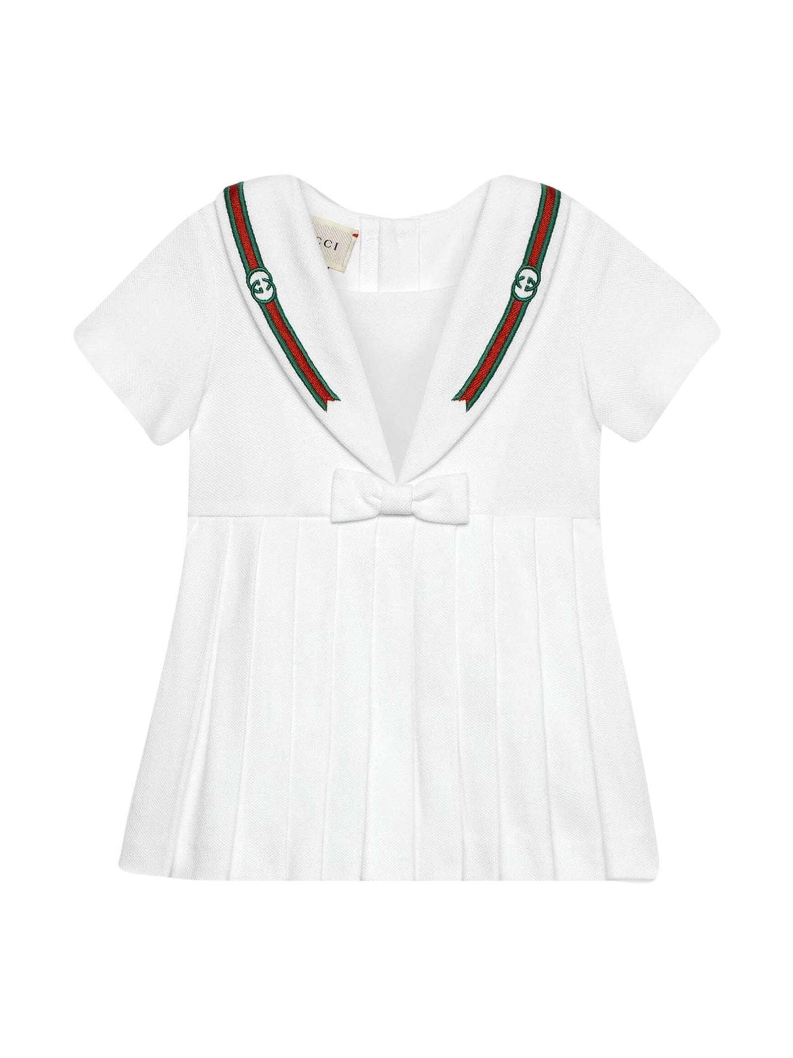 Gucci White Dress With Bow And Multicolor Details