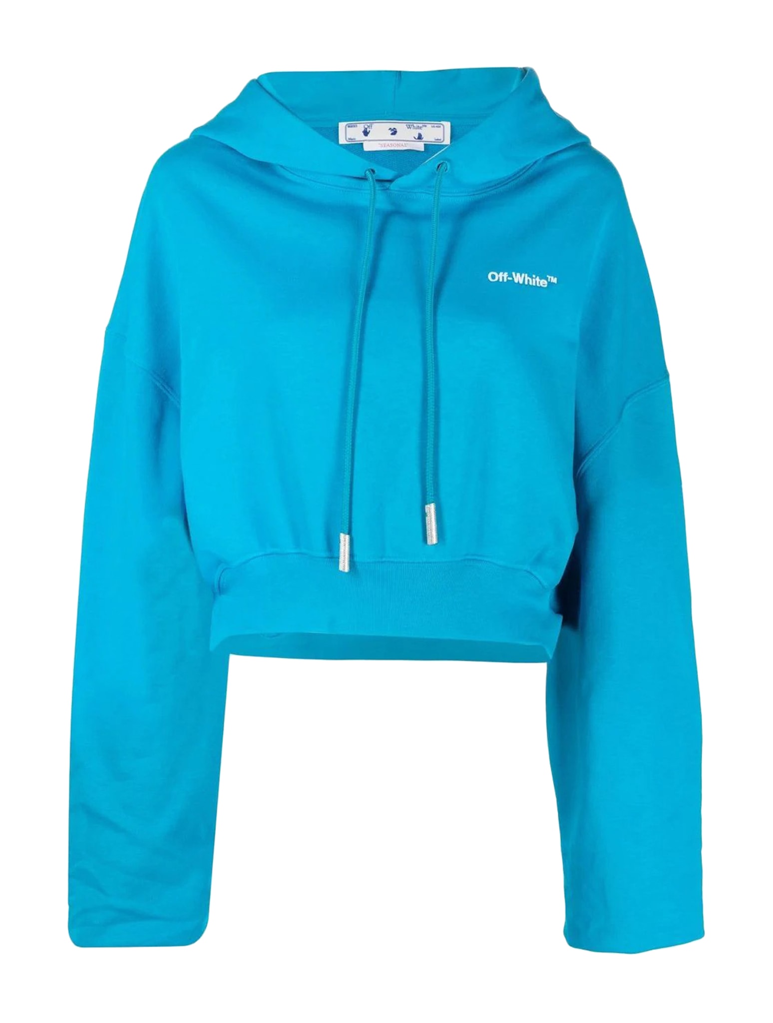 Off-white Cropped Logo-print Hoodie In Blue White
