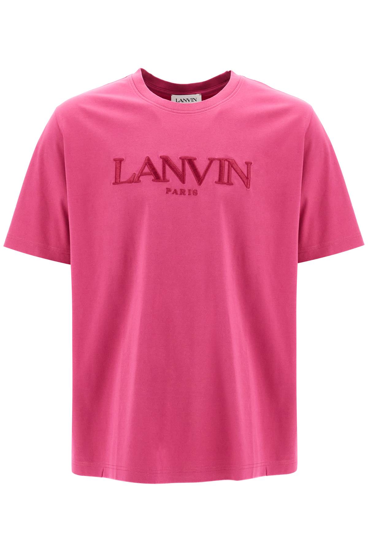 Shop Lanvin T-shirt With Embroidered Logo Design In Fuchsia (pink)