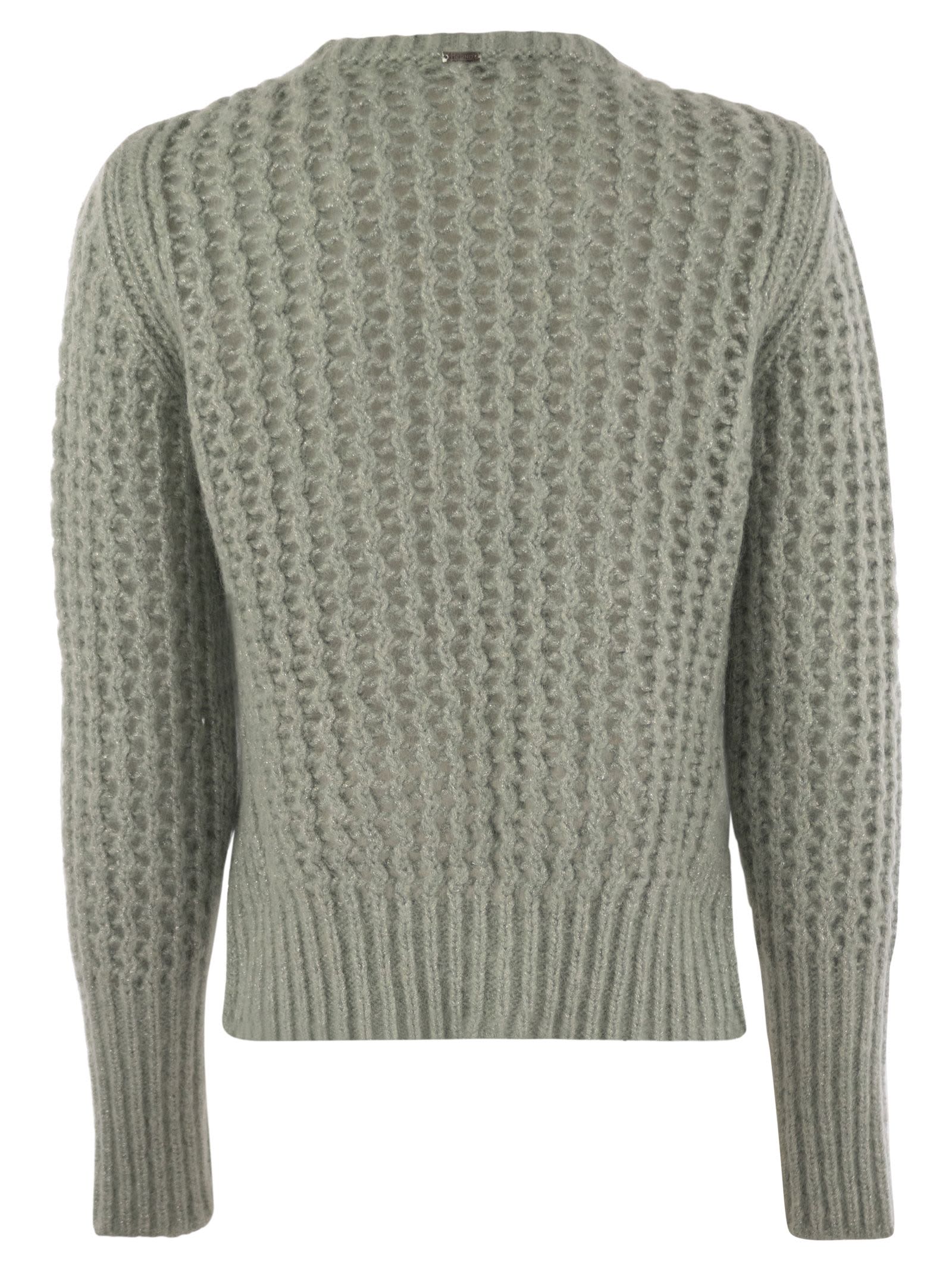 Herno Elegant Alpaca-wool Blend Sweater With Graphic Openwork In Water Green