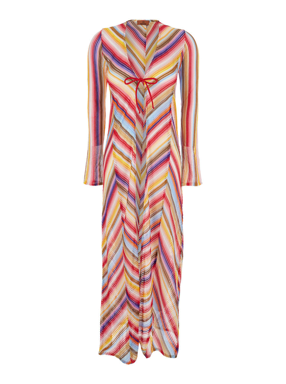 Multicolor Long Beach Robe With Zigzag Motif In Crochet Woman