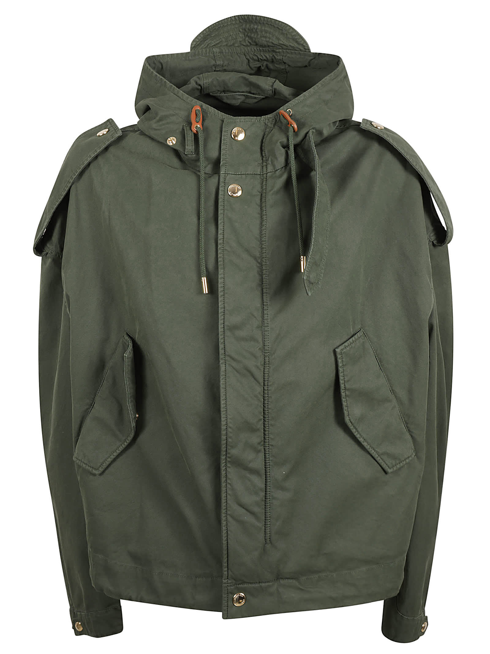 Shop Alexander Mcqueen Drawstring Hood Wide Jacket In Green