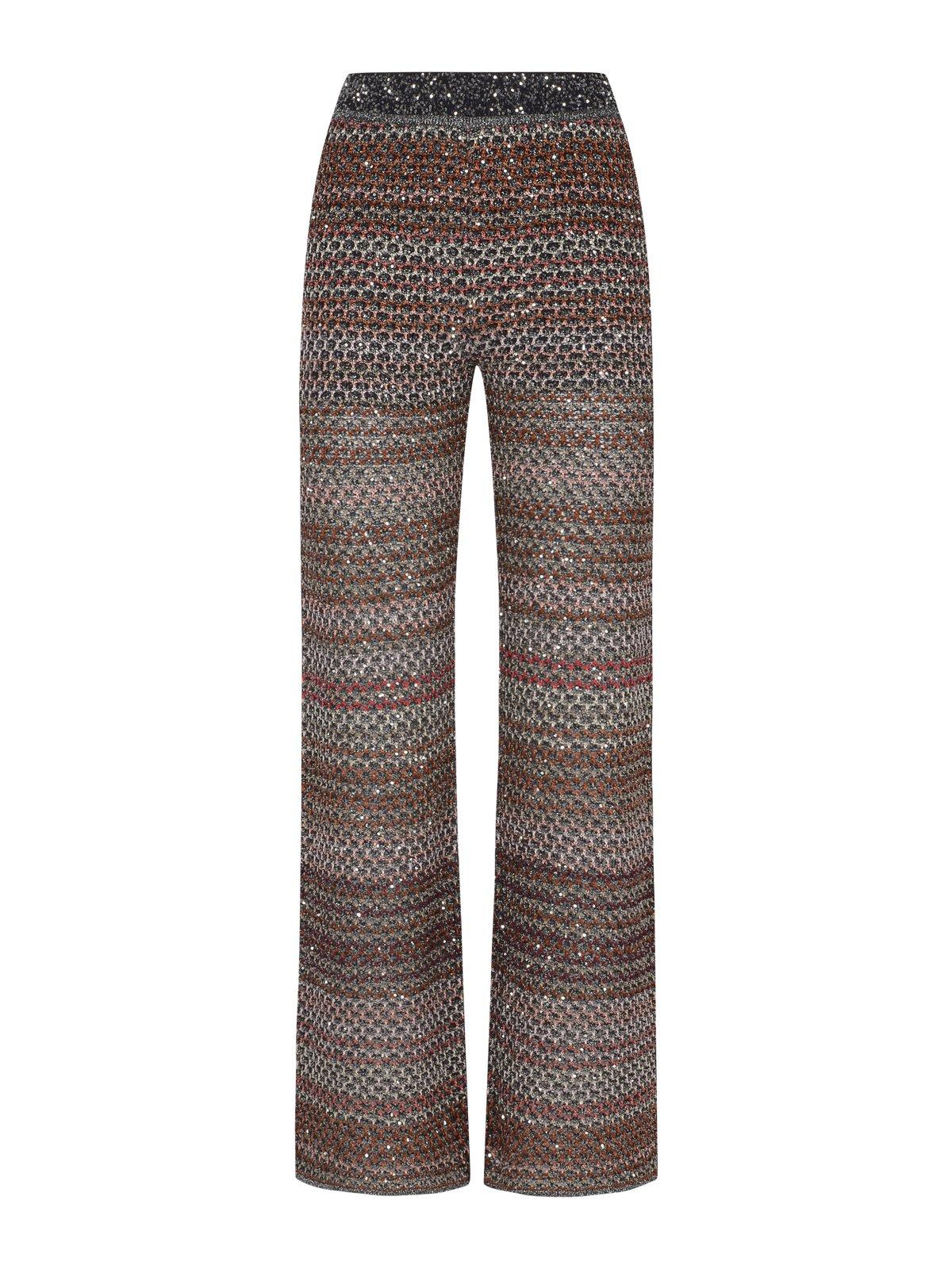 Shop Missoni Sequin Embellished Flared Knitted Trousers In Multicolour