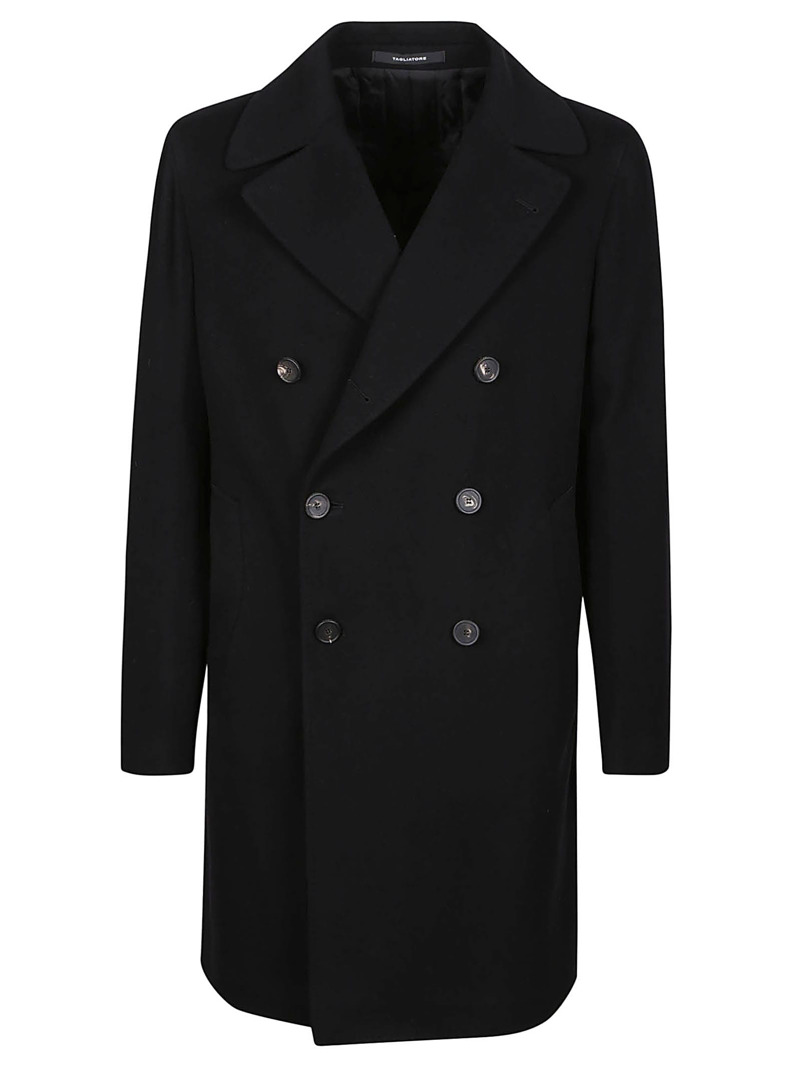Tagliatore Brooch-detail Double-breasted Coat In Nero