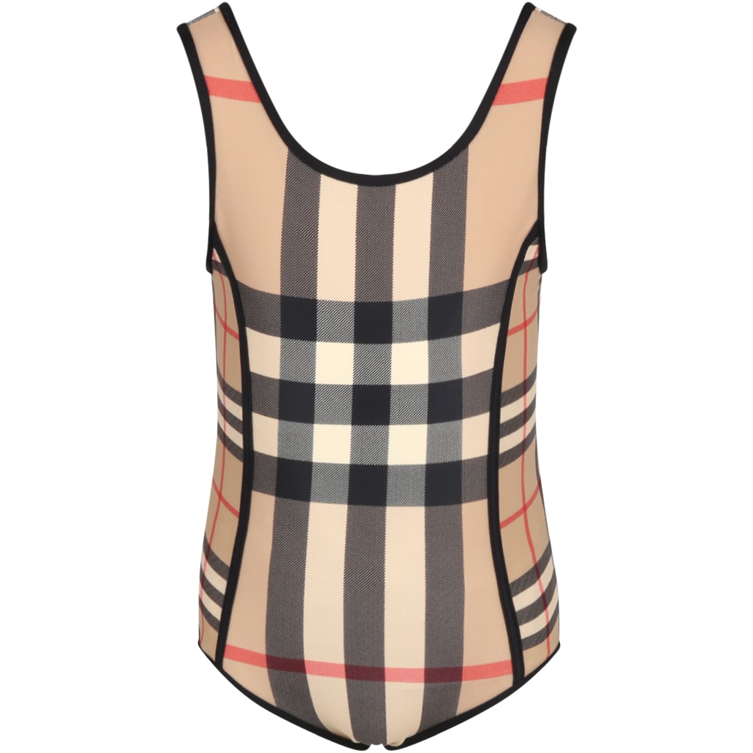 Burberry Beige Swimsuit For Girls With Iconic Check In Multicolor