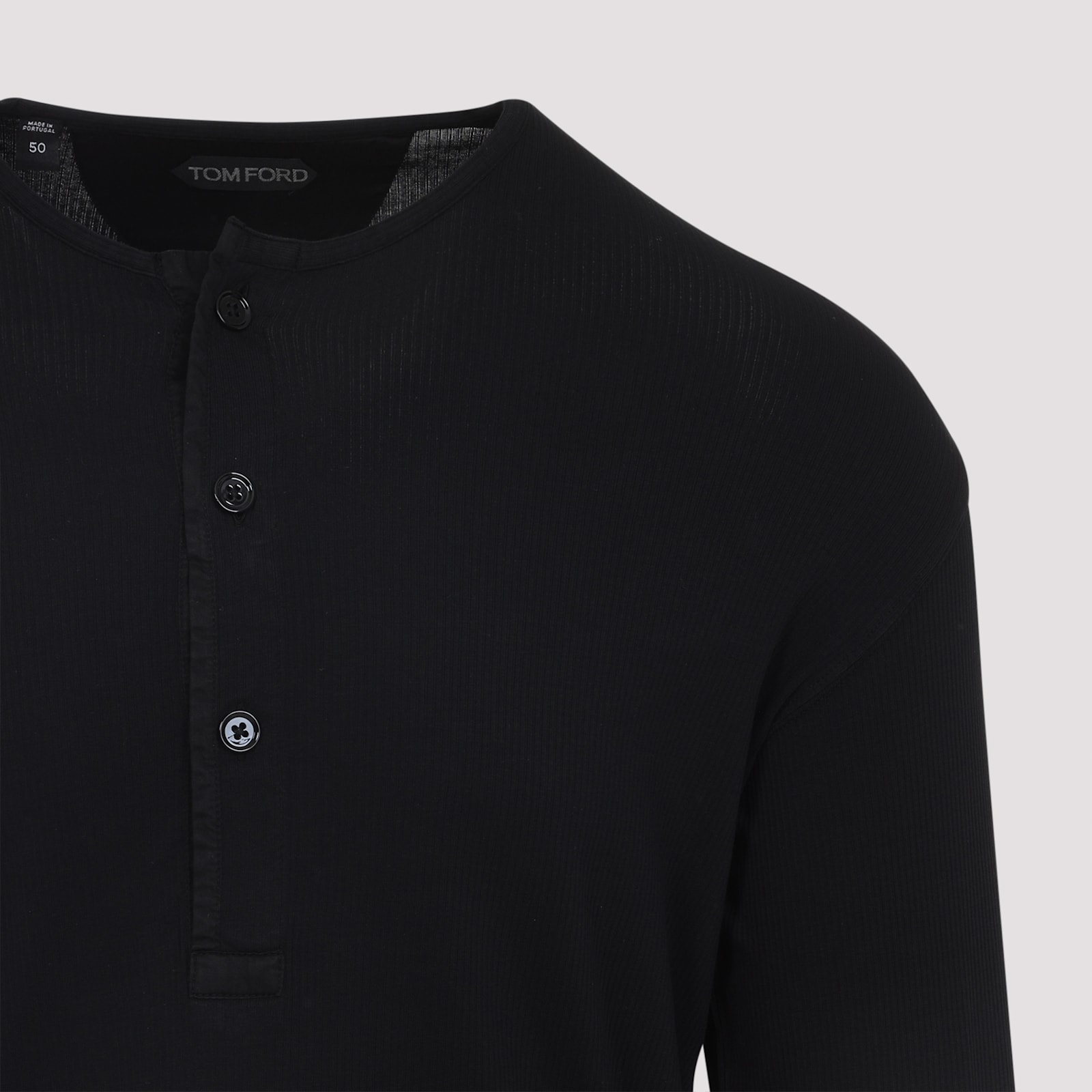 Tom Ford Long-sleeved Henley Top With Buttoned Placket And Fitted Silhouette In Black
