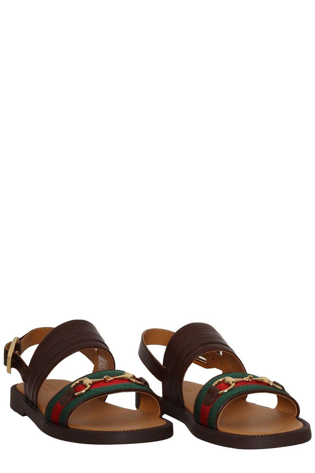 Shop Gucci Horsebit Web Open Toe Sandals In Marrone