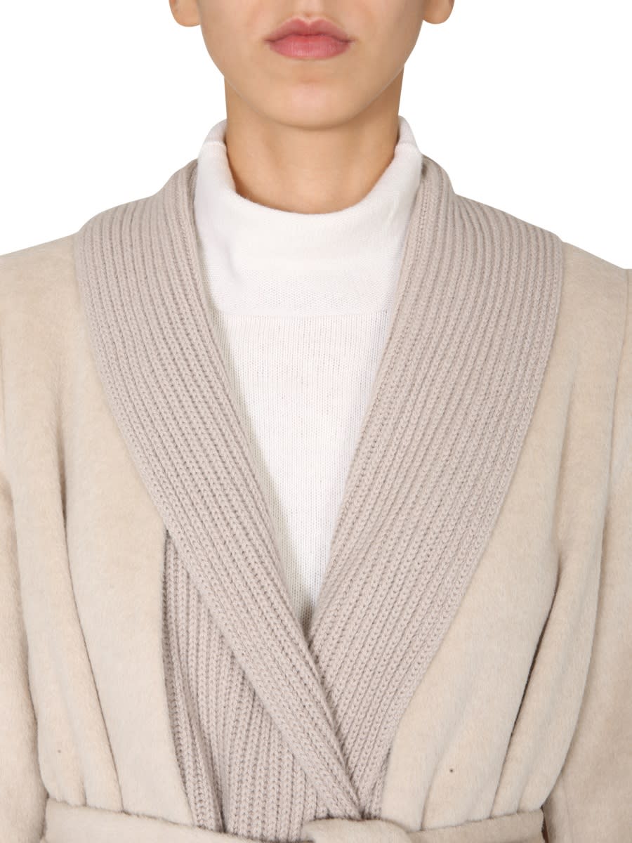 Shop Fabiana Filippi Knitted Shawl Collar Coat In Beige