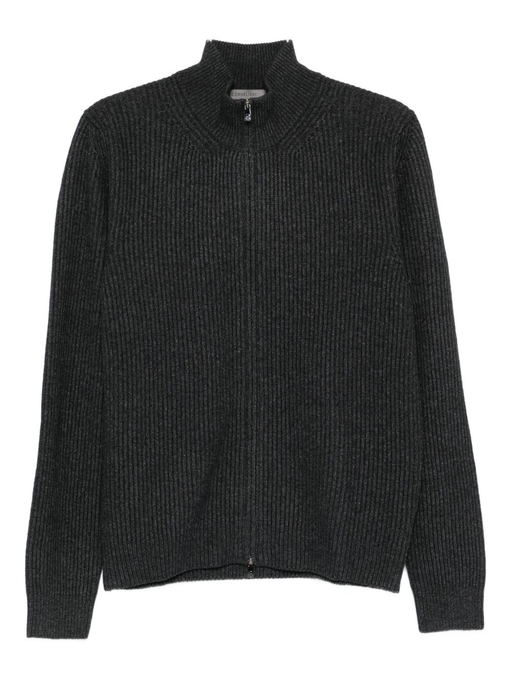 Corneliani Ribbed Cardigan With Zip In Black