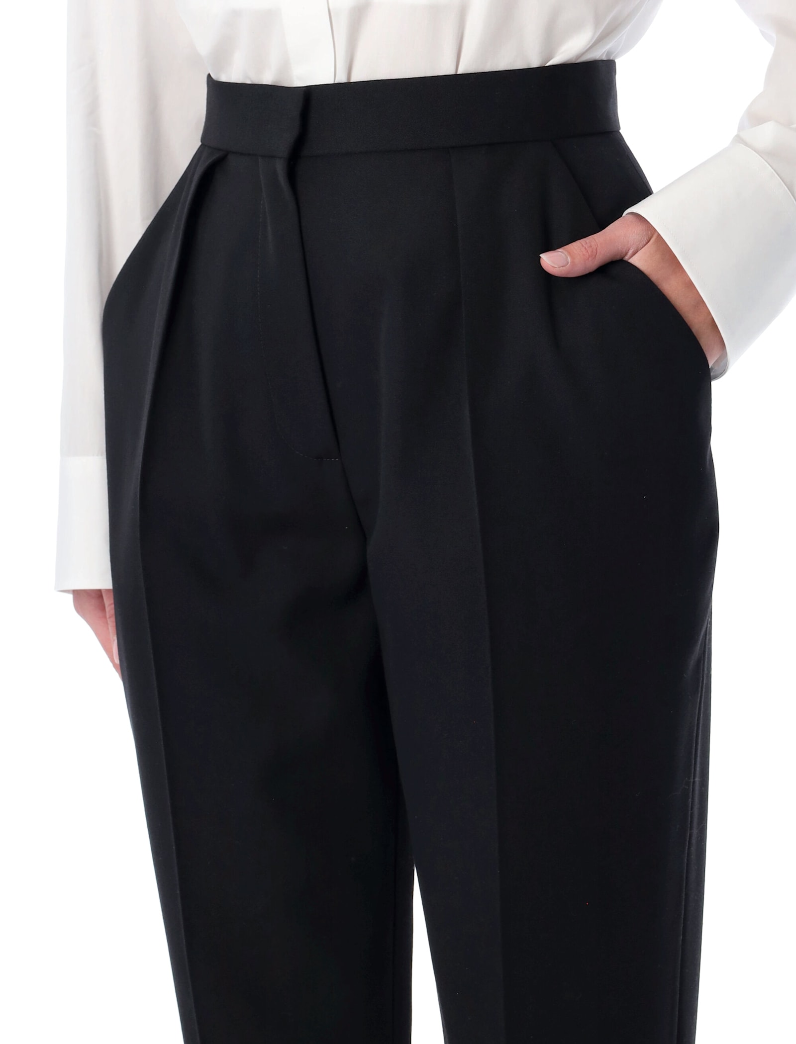 Balmain High-waisted Structured Trousers Featuring Pleats In Black