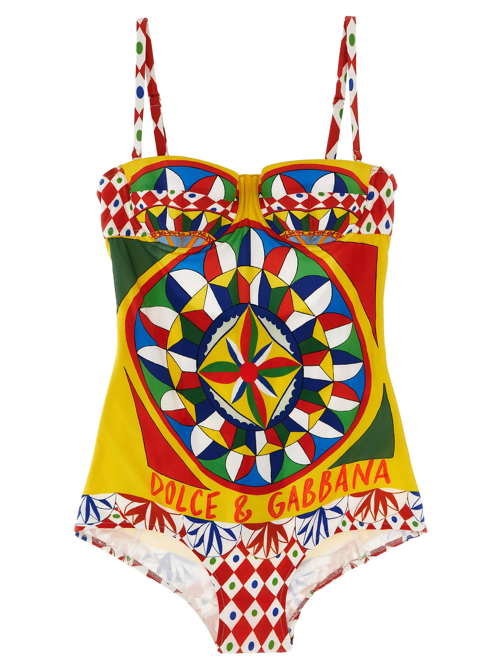 Dolce & Gabbana Carretto-print One-piece Swimsuit In Multi
