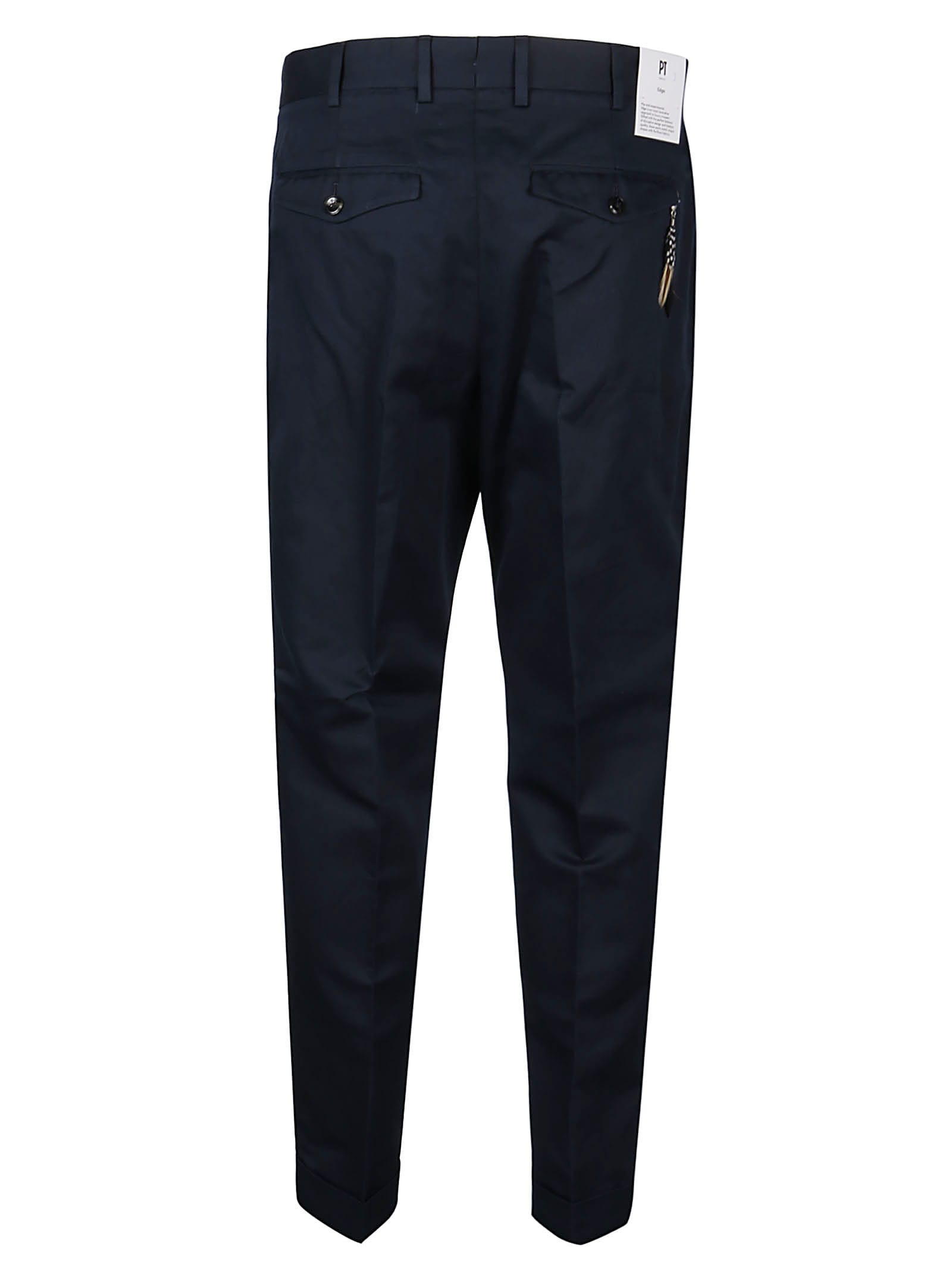 Pt Torino Blue Pants With Pleats And Belt Loops In Cotton Blend Man In Bluscuro