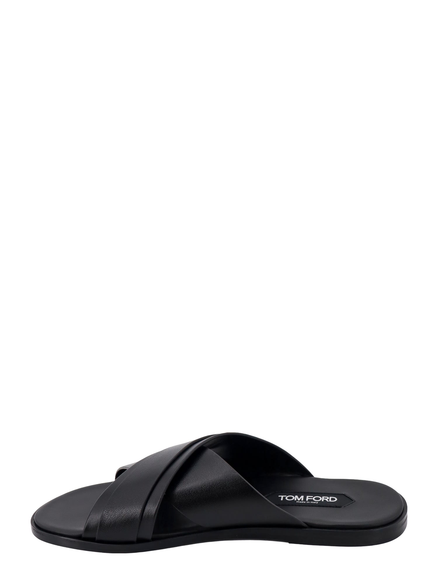 Shop Tom Ford Cross Strap T Plaque Sandals In Black
