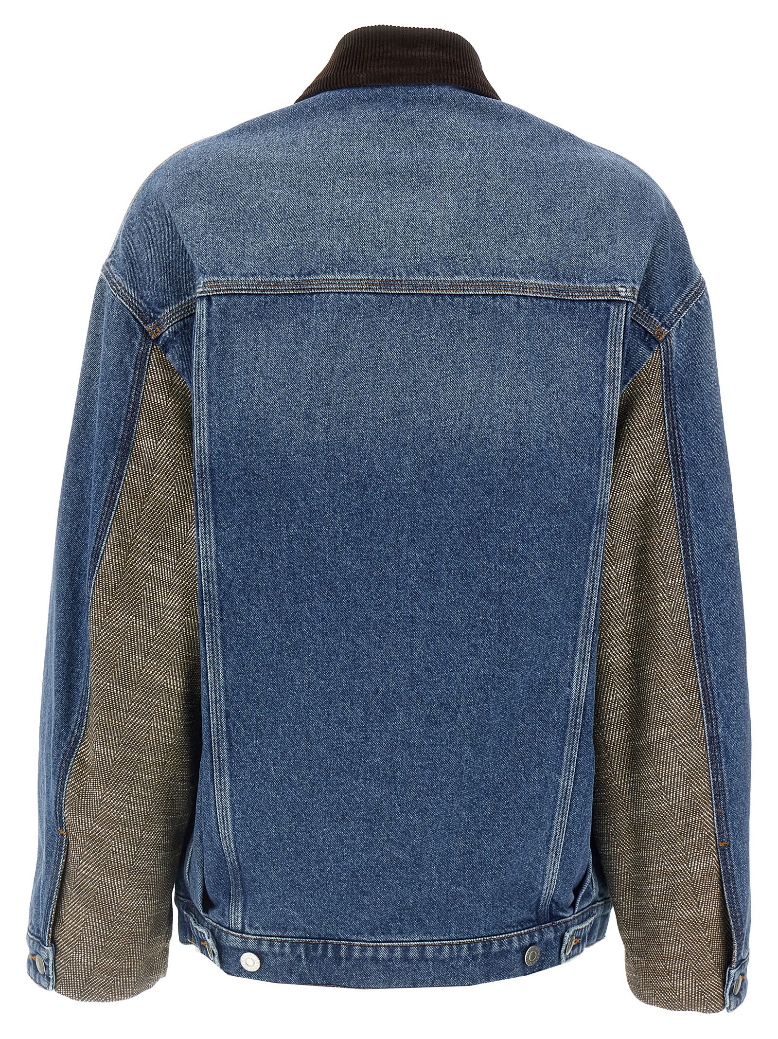 Shop Stella Mccartney Tweed Insert Denim Jacket In Multicolor