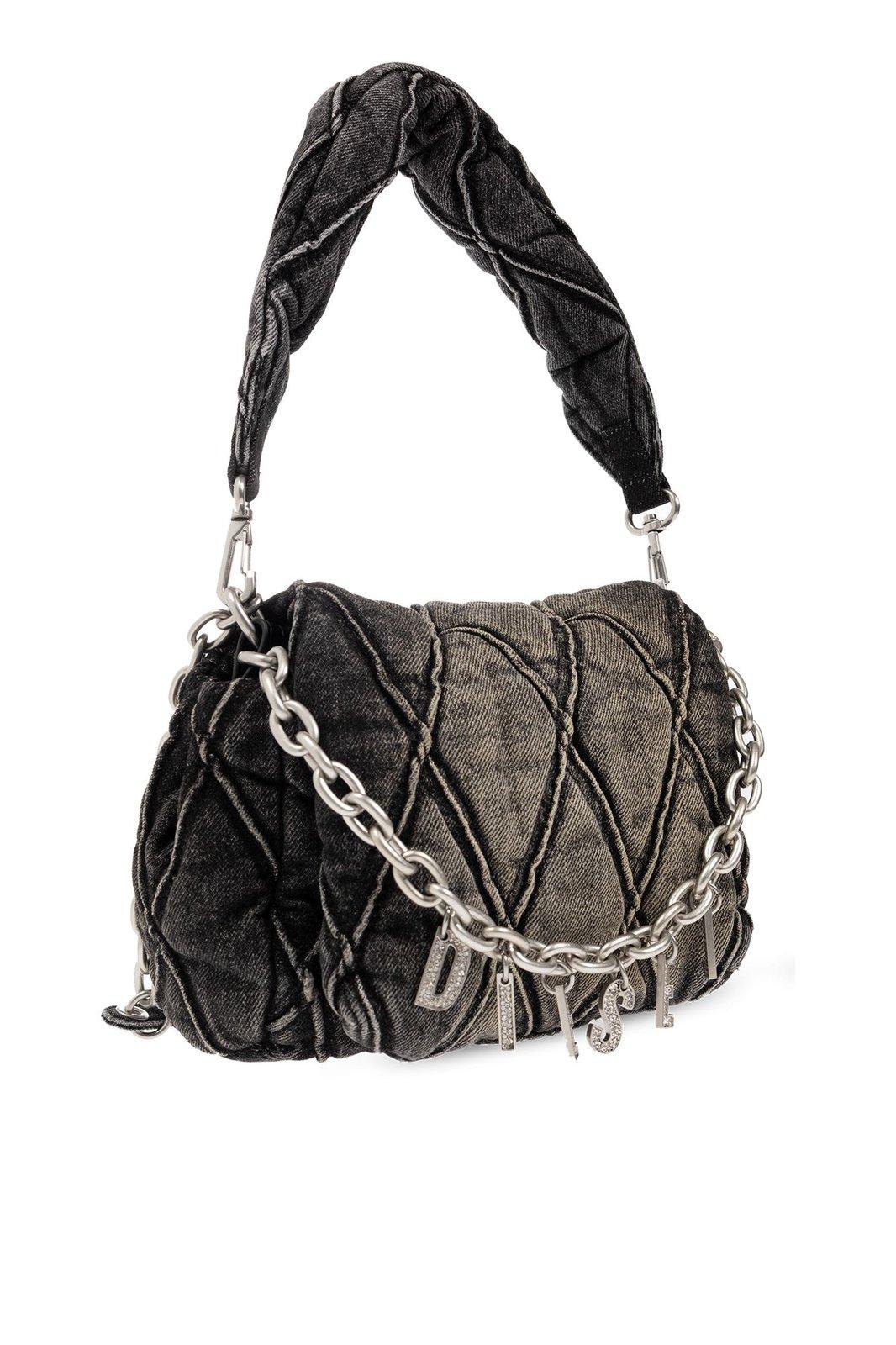 Diesel Charm D Denim Shoulder Bag In Black