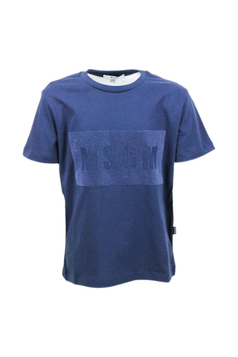 Msgm Logo T-shirt In Blue In Blue