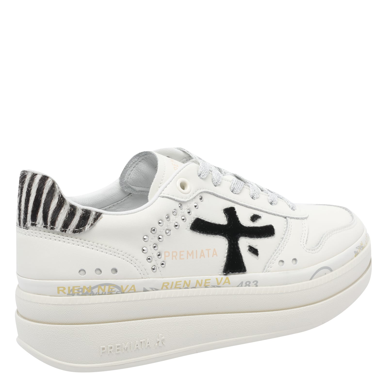 Premiata Low Top Sneakers With Animal Print Accent In White