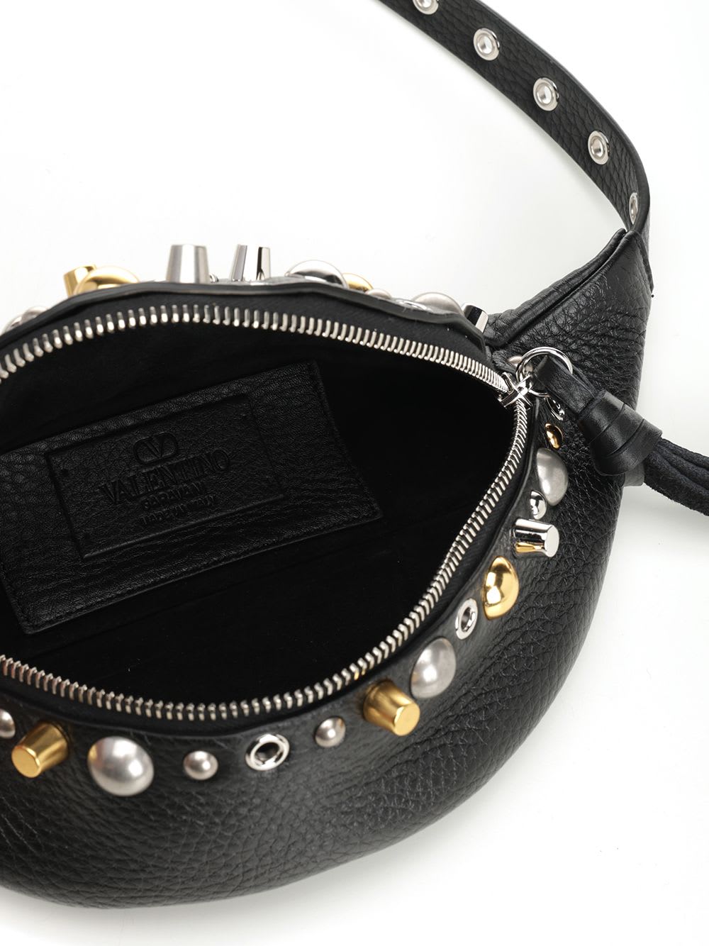 Valentino Stud-embellished Belt Bag In Black