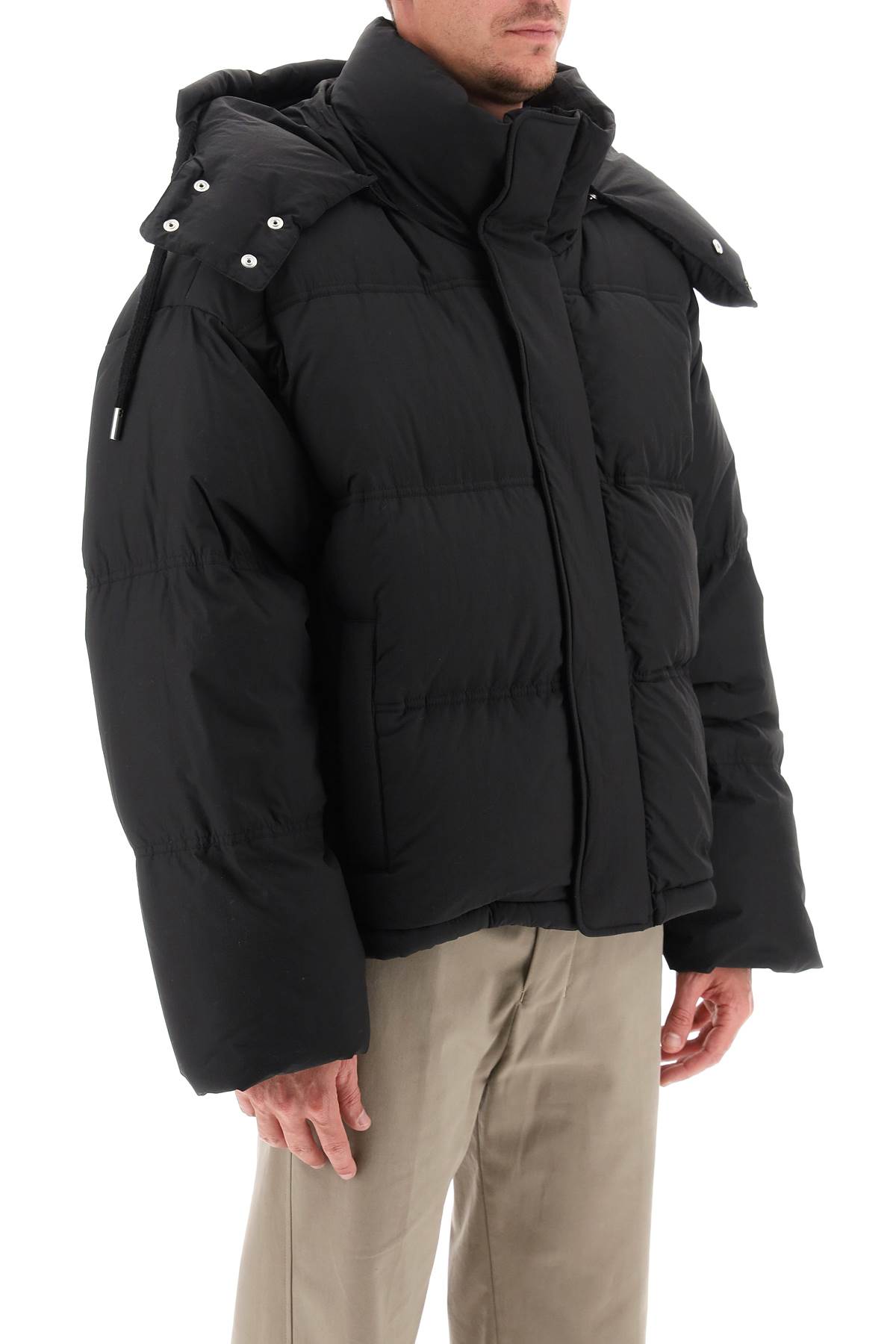 Shop Ami Alexandre Mattiussi Down Jacket With Detachable Hood In Black