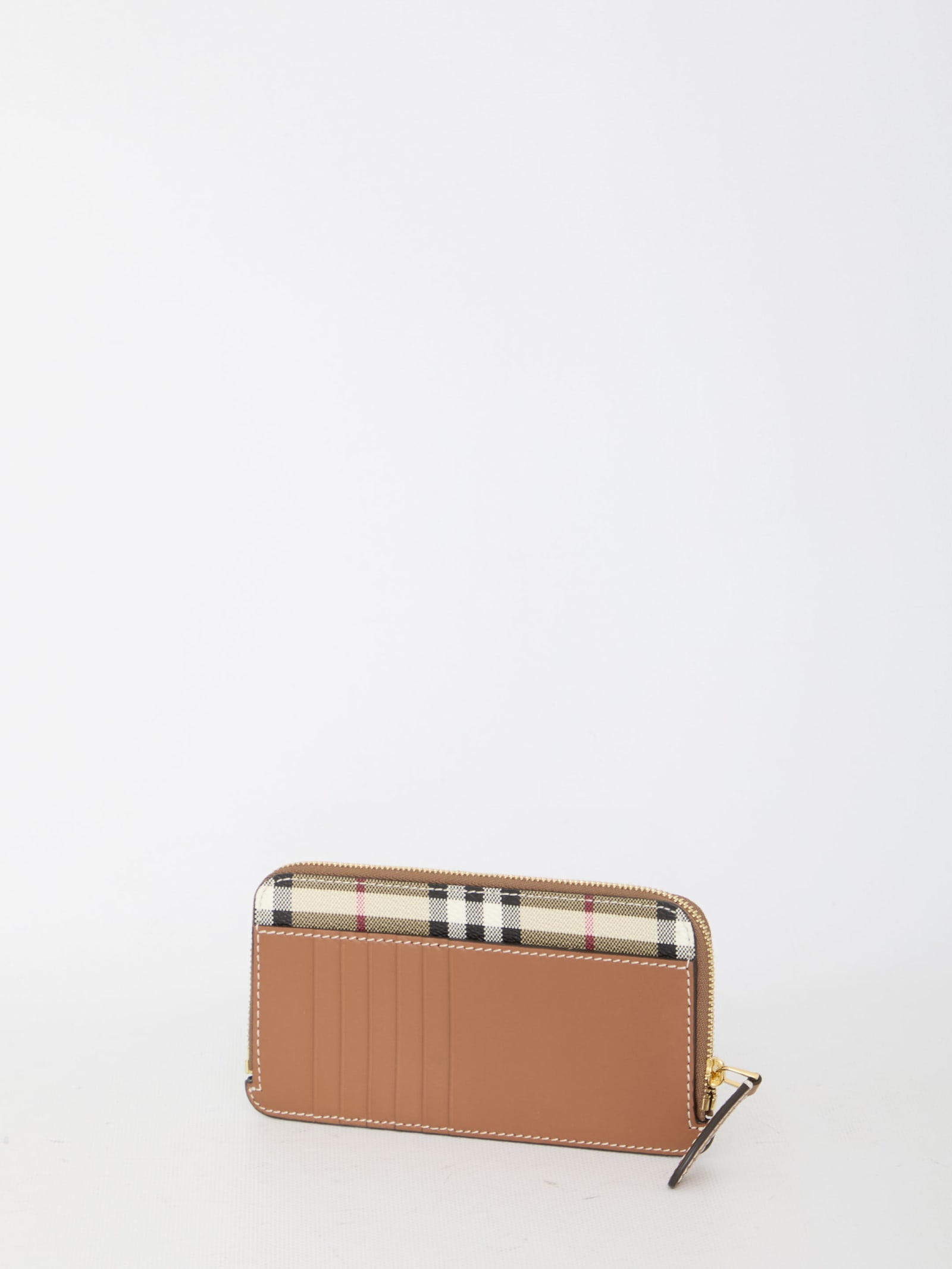 Shop Burberry Check Cardholder In Beige