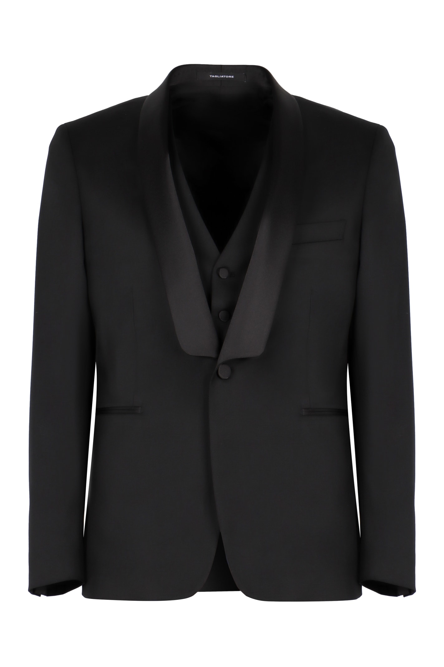 Shop Tagliatore Three-piece Wool Suit In Black