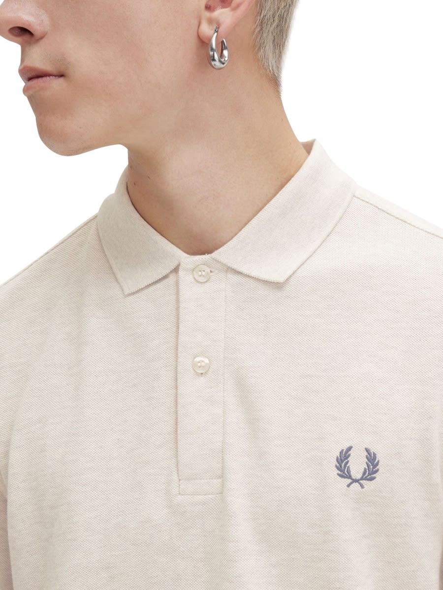Fred Perry Beige Honeycomb Long-sleeve Polo In Neutral