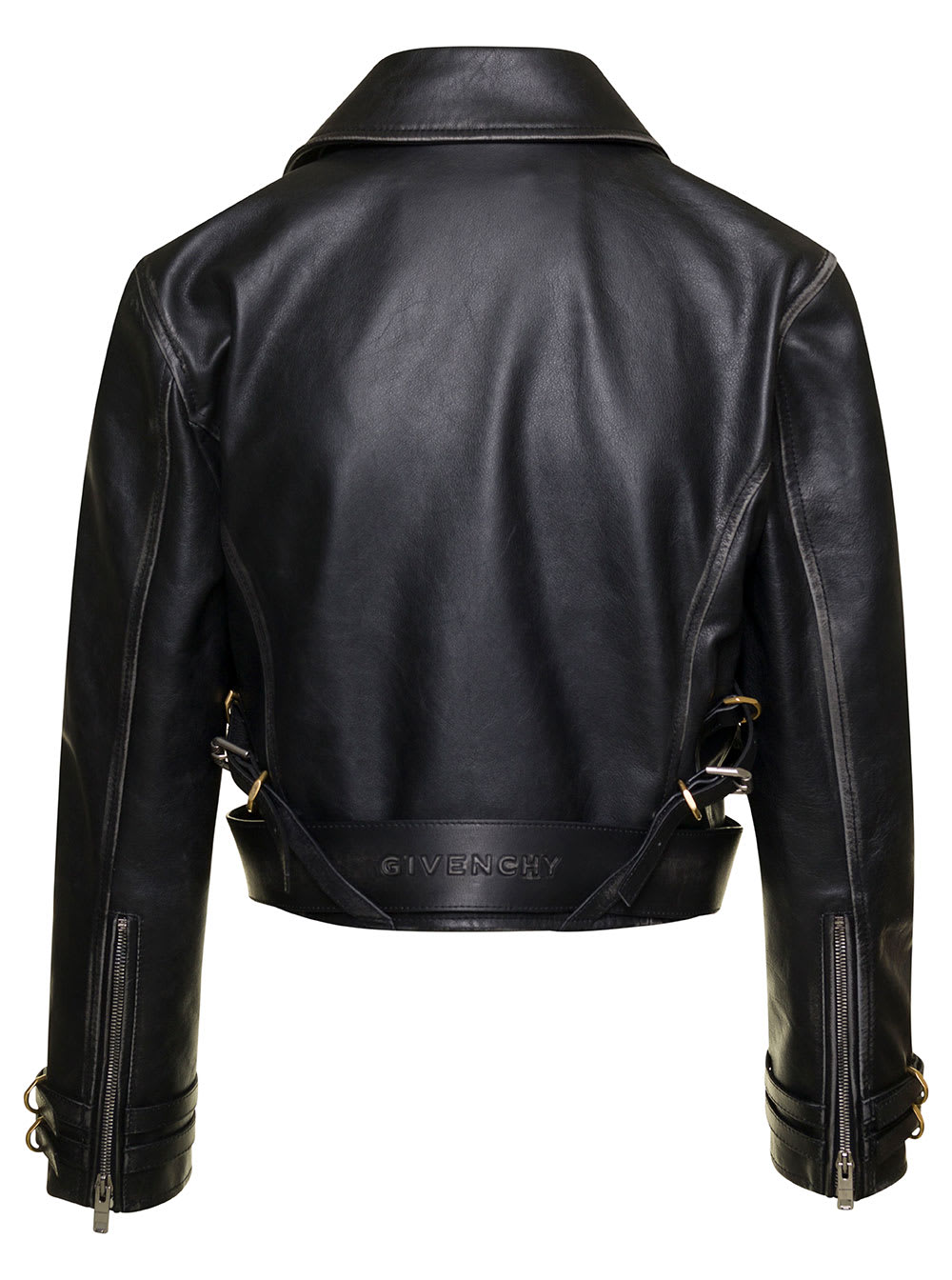 Shop Givenchy Black Cropped Biker Jacket In Calf Leather Woman
