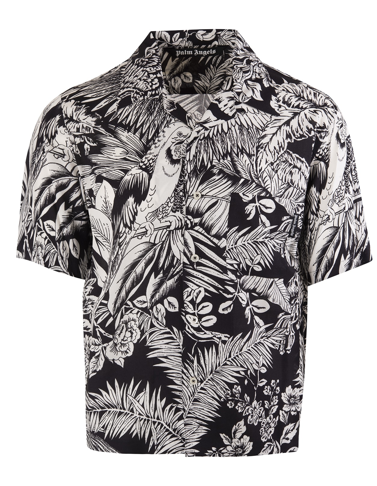 Palm Angels Man Black Short Sleeve Shirt With All-over Print