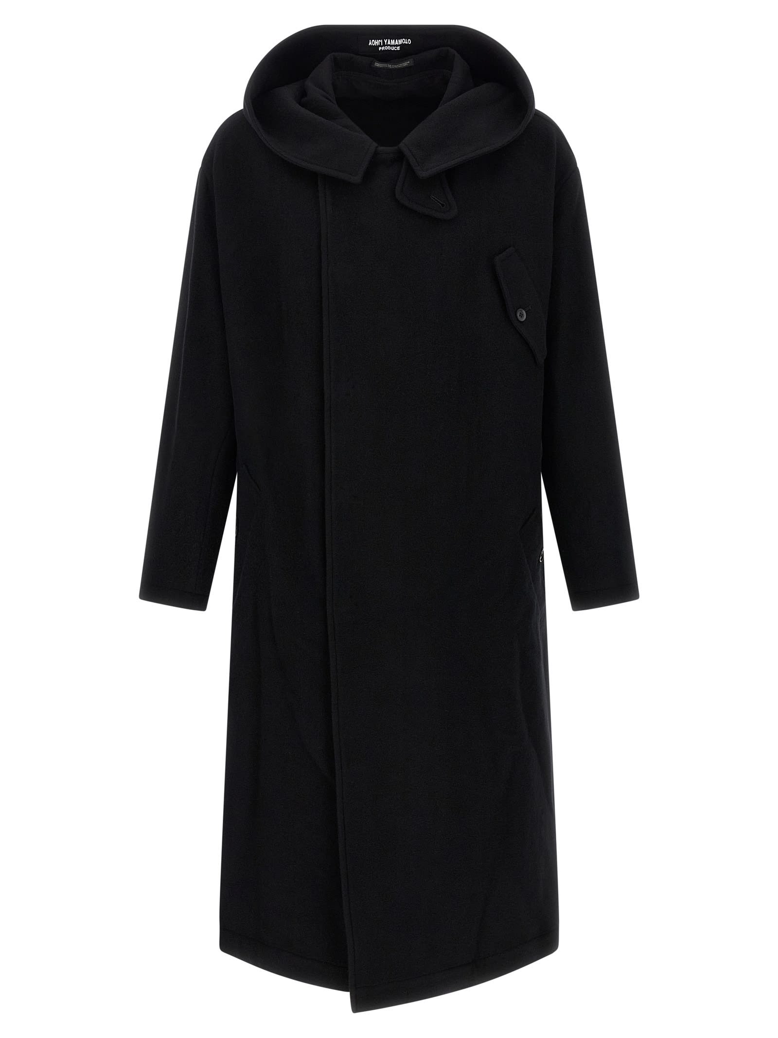 Yohji Yamamoto Belted Hooded Coat Featuring Button Detail In Black