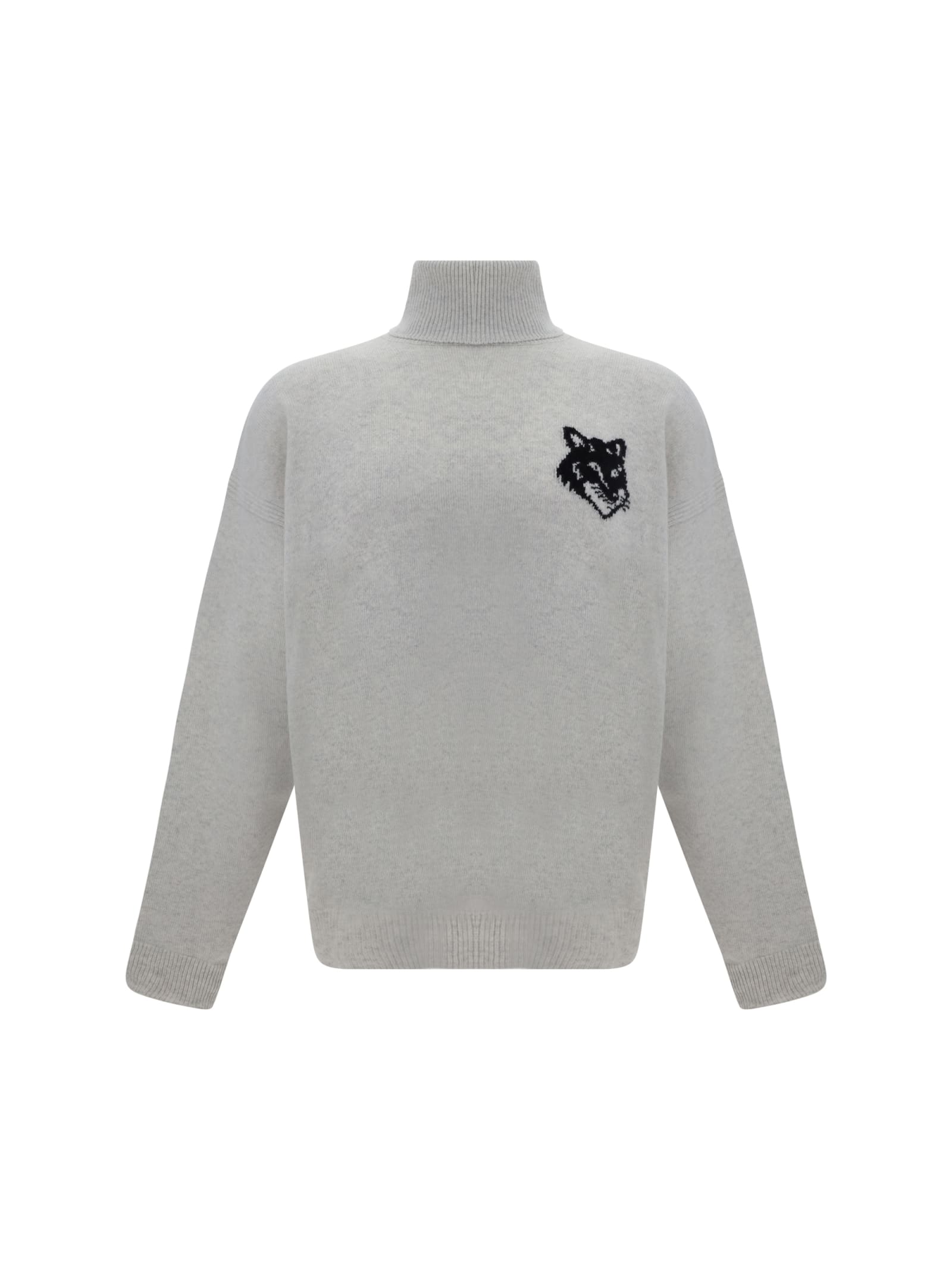 Maison Kitsuné Fox Head Intarsia Logo Turtleneck Sweater In Grey