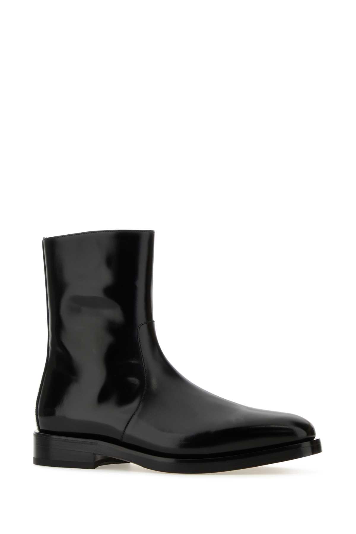 Ferragamo Black Leather Gerald Ankle Boots In Nero