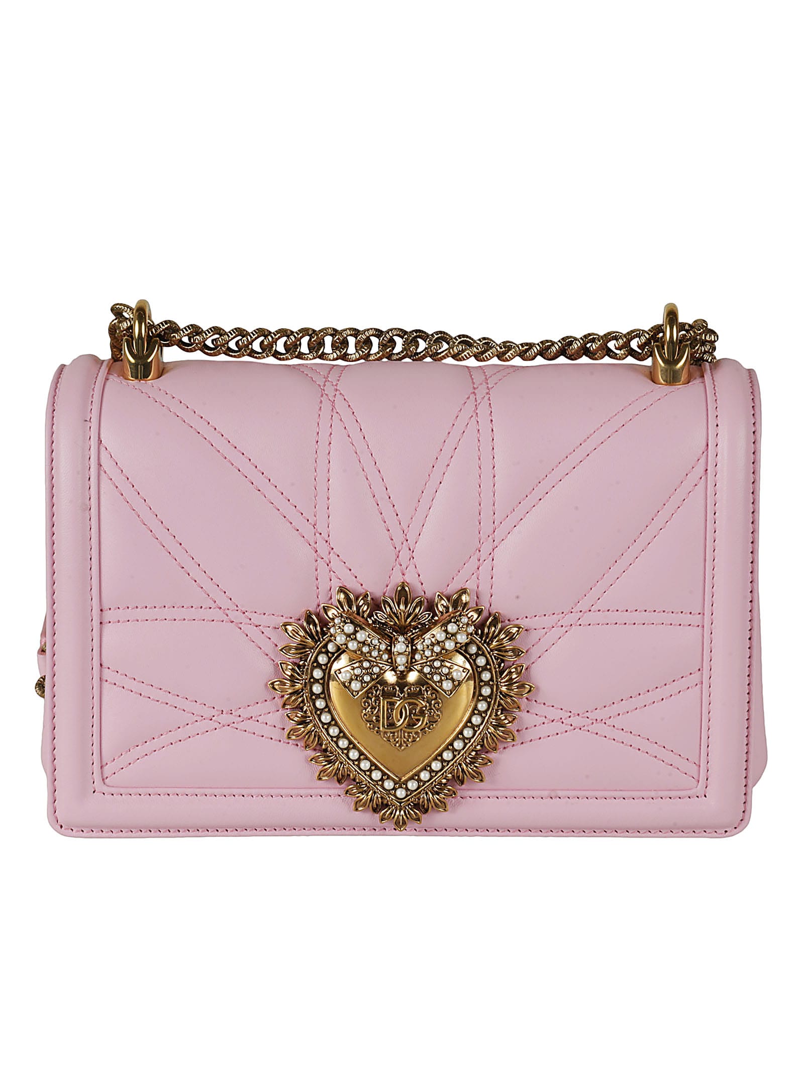 Dolce & Gabbana Metal Heart Plaque Quilted Chain Shoulder Bag