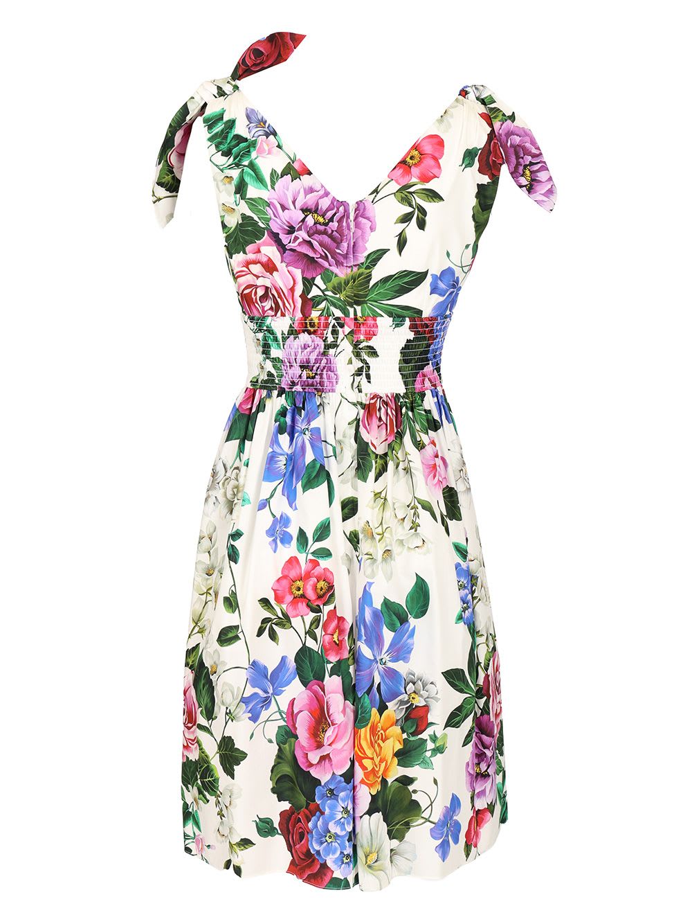 Shop Dolce & Gabbana Floral Print Cotton Dress In Multicolor