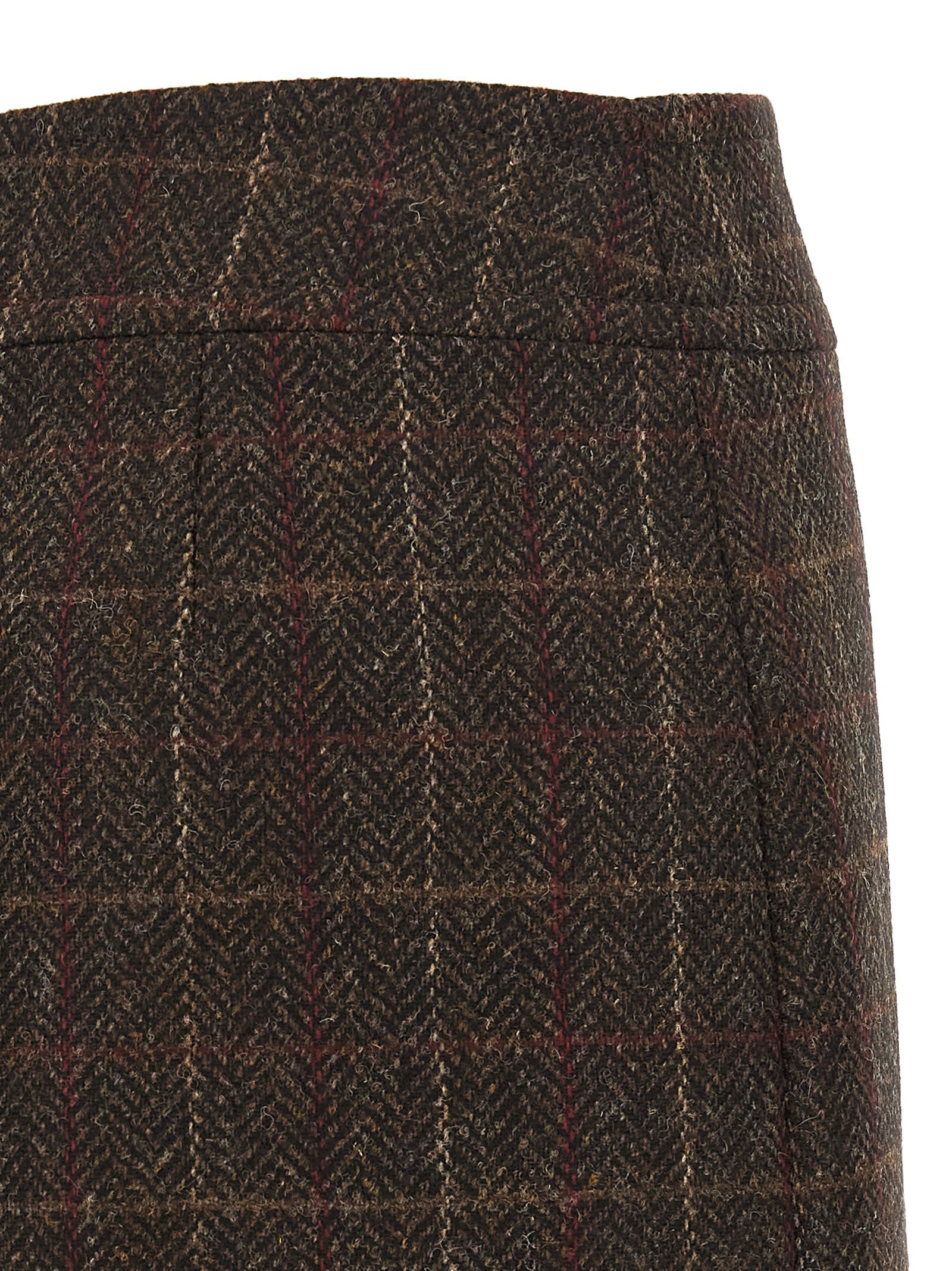 Alberto Biani Checked High-waisted Mini Skirt In Shetland Wool In Brown