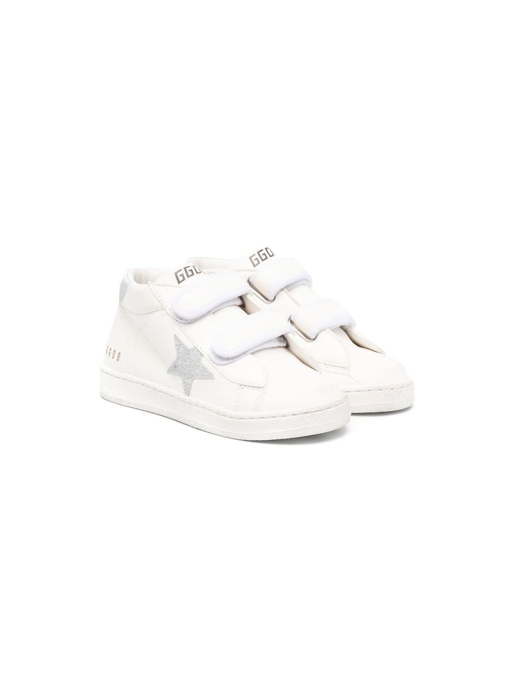 Golden Goose Kids' White Leather Sneakers In Bianco+argento