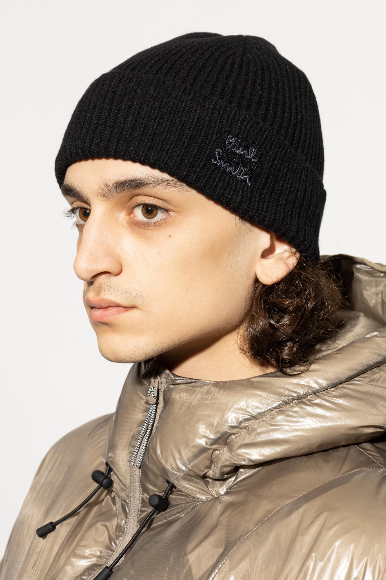 Paul Smith Ribbed Texture Hat Folded Cuff In Black