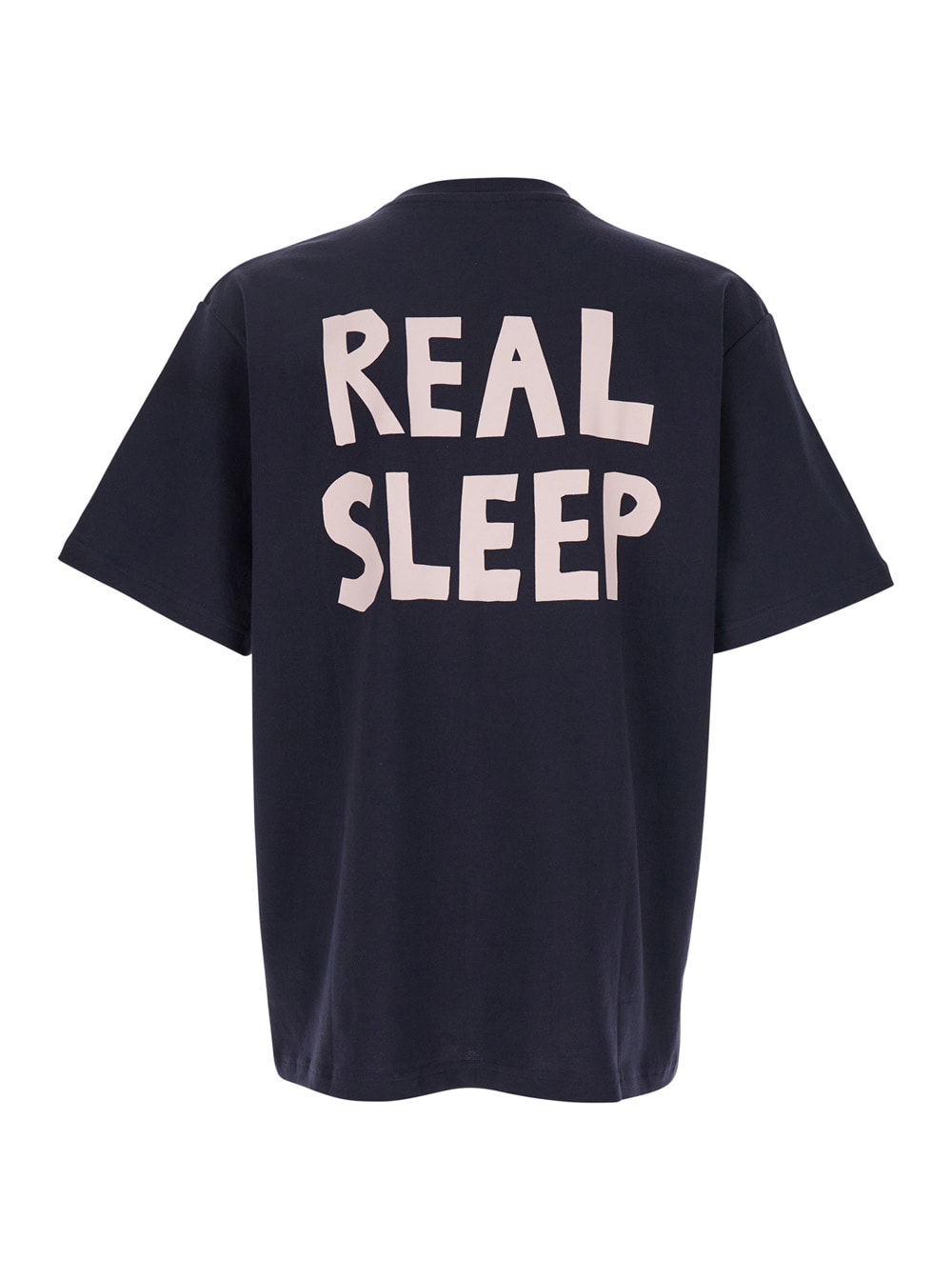Jw Anderson Blue Crewneck T-shirt With Logo Detail On The Front And Maxi Slogan Print On The Rear In Blu