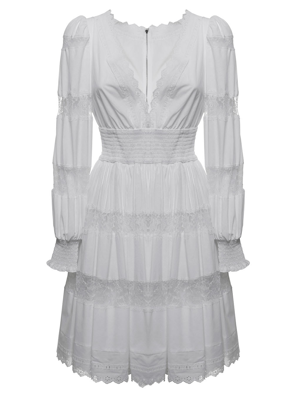 Dolce & Gabbana White Cotton Poplin Dress With Lace Inserts