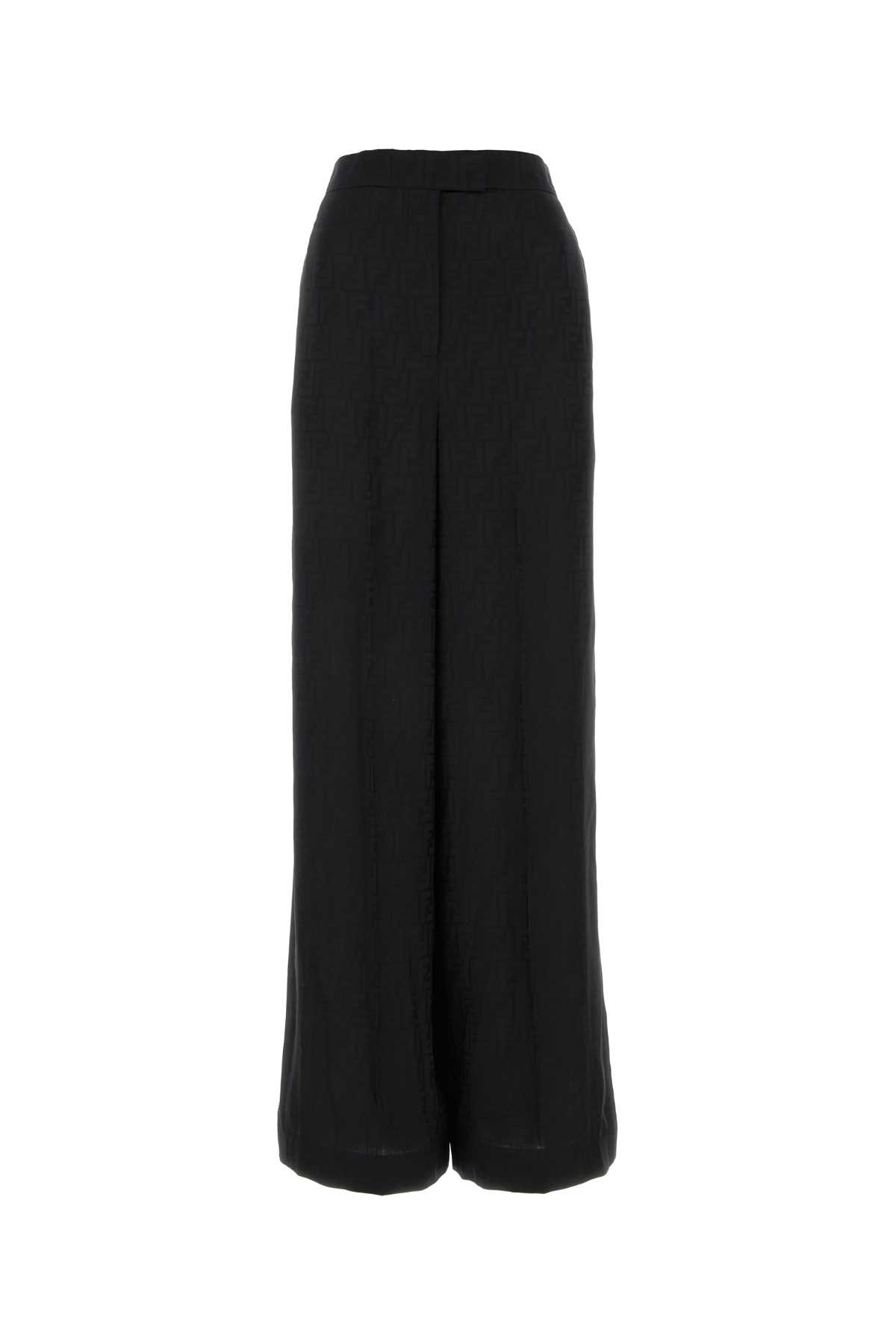 Shop Fendi Embroidered Satin Wide-leg Pant In Black