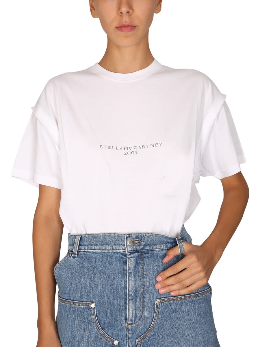 Shop Stella Mccartney Crystal Logo T-shirt In White
