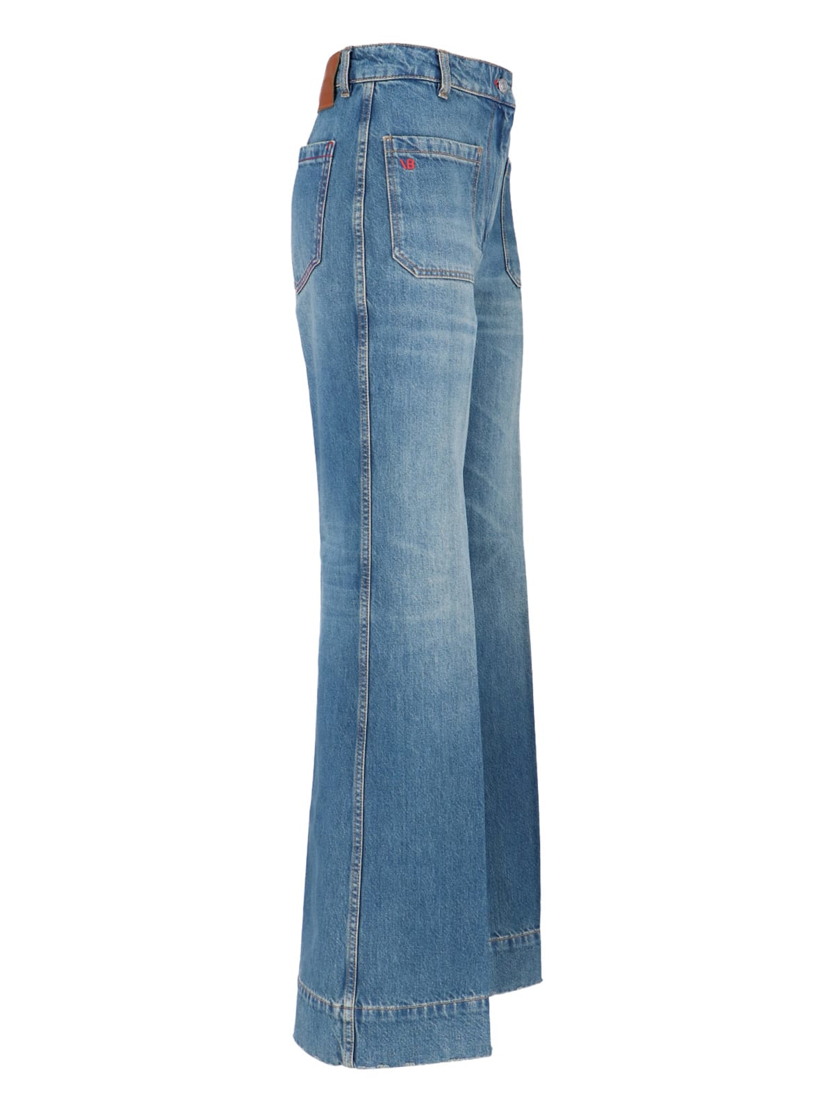 Victoria Beckham 'alina' Blue Jeans With Pockets And Logo Applied On The Front