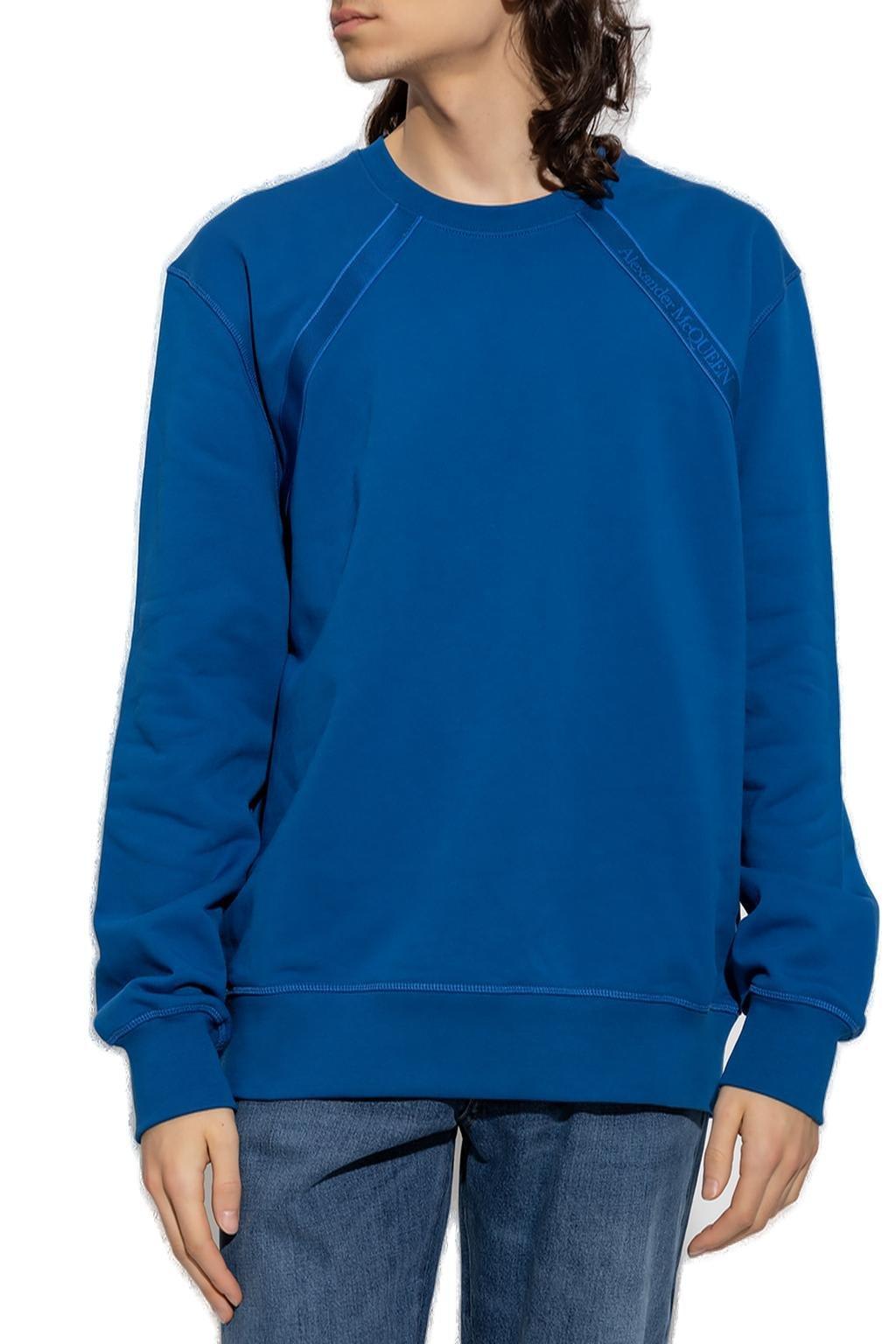 Shop Alexander Mcqueen Logo Taped Sweatshirt In Ocean Blue/mix